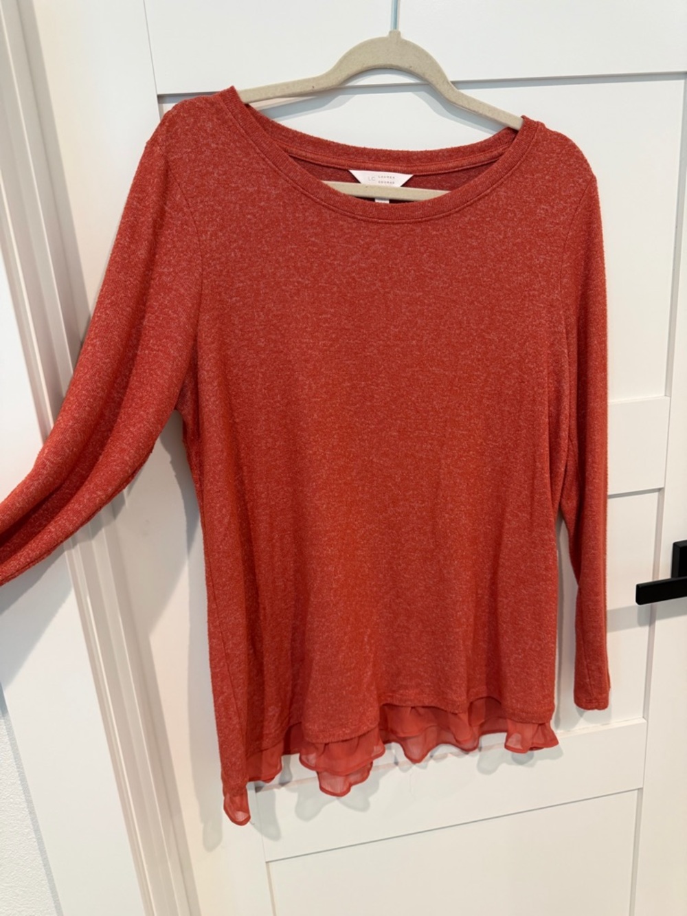 LC Lauren Conrad Brick Red Layered-Hem Long Sleeve Top